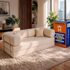 Sofá Cama Chegada Espuma á Vácuo 2 Lugares 1,80m Veludo Cotelê Bege - King House