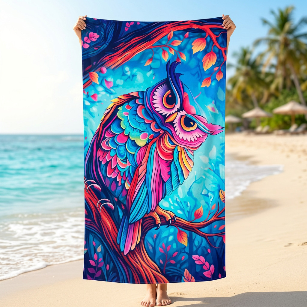 Toalha Infantil Gigante Banho e Praia Algodão Estampada Coruja Fundo do Mar Heróis Unicórnio