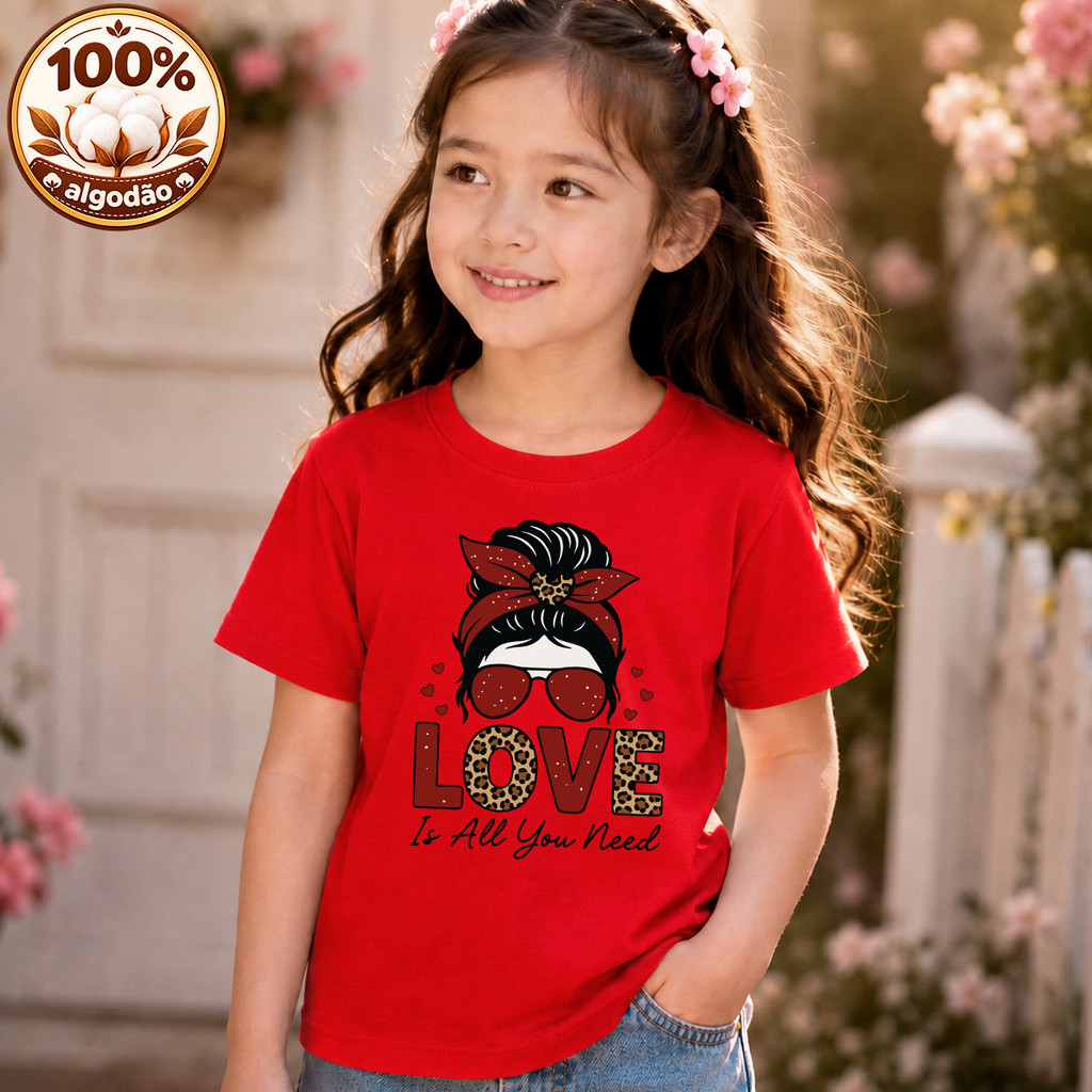 Camiseta Blusa Camisa Infantil Juvenil Menina Love 100% Algodão Estampa Colorida Manga Curta - Diversas Cores