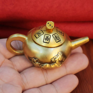 Alça de bronze pote alça peça tampa rotativa Mahjong Win sala estar bule rotativo jogar peça artesanato