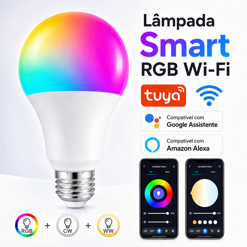 Smart Bluetooth Led Bulb Compatible App TUYA Bulb E27 Rgb Múltiplas cores de luz