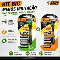 Kit Bic Flex3 Barbeador Recarregável + Flex3 Hybrid Sensitive