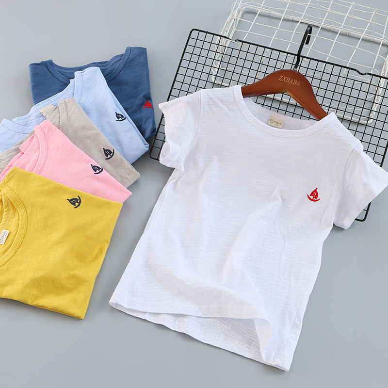 Crianças estilo japonês puro algodão manga curta camiseta roupas de verão meninos meia manga camisa de fundo meninas em 