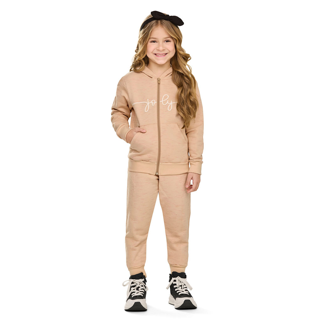 Conjunto Infantil Menina Moletom Rajado Elian Bege