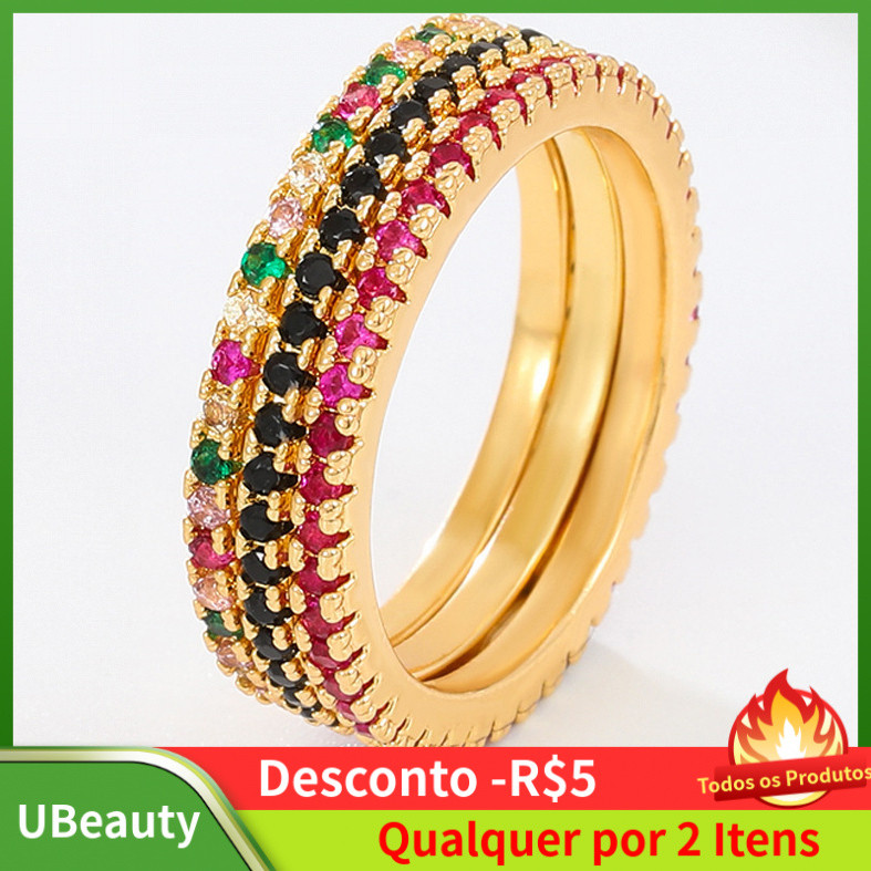 Anel de diamante para mulheres, anel de dedo indicador colorido e moderno com diamantes, anel com design de céu estrelad