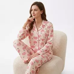 Z&D Pijama Feminino Manga Longa com Botões Camisa e Calça Estampa Coração Confortável SY62-2