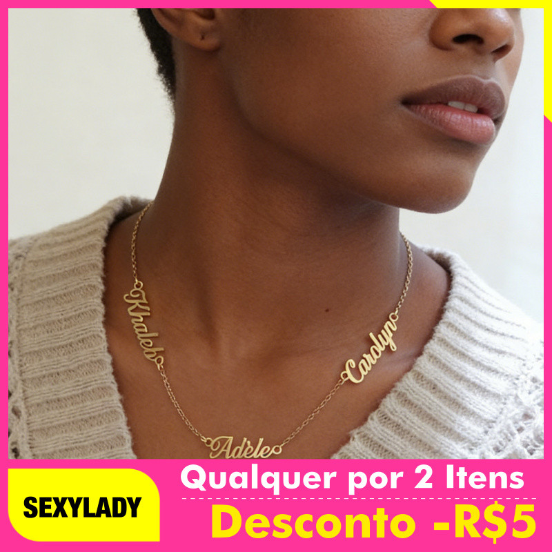 Colar com Nome Personalizado, Banhado a Ouro 18K – Colar Choker com 1-5 Nomes Personalizados para Mulheres, Colar Famili