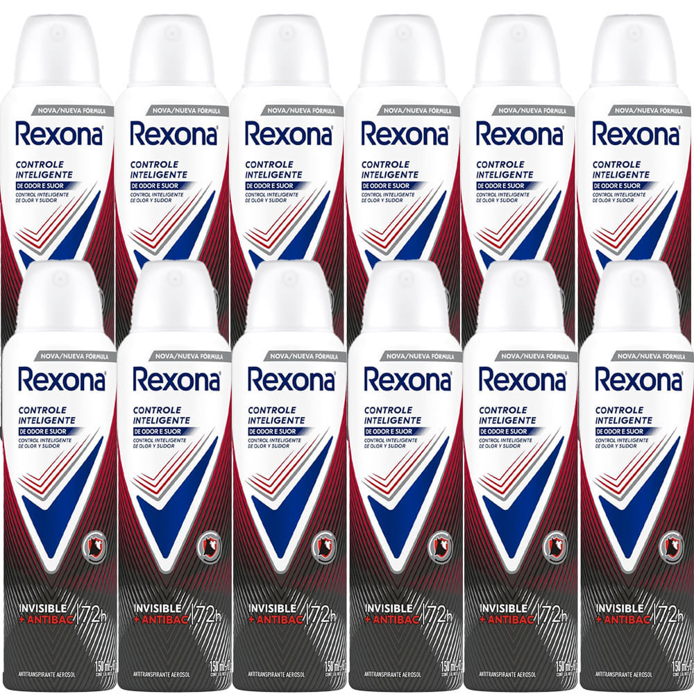 Kit Desodorante Aerosol Rexona Antibacterial + Invisible 150ml/90g - 12 Unidades