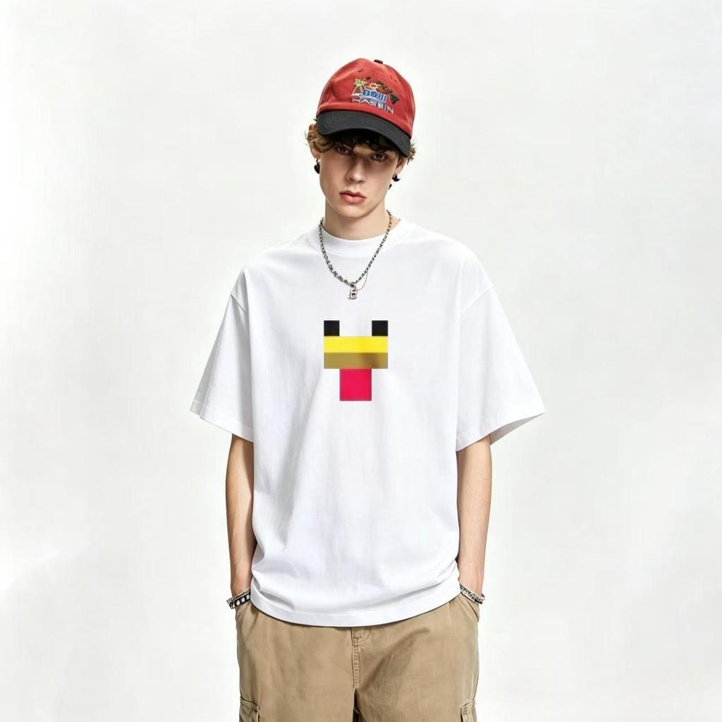 Camiseta Unissex Gola Redonda em Algodão Estampa Pixel Cartoon Estilo Geek Casual para Diário Passeios e Fotos nas Redes