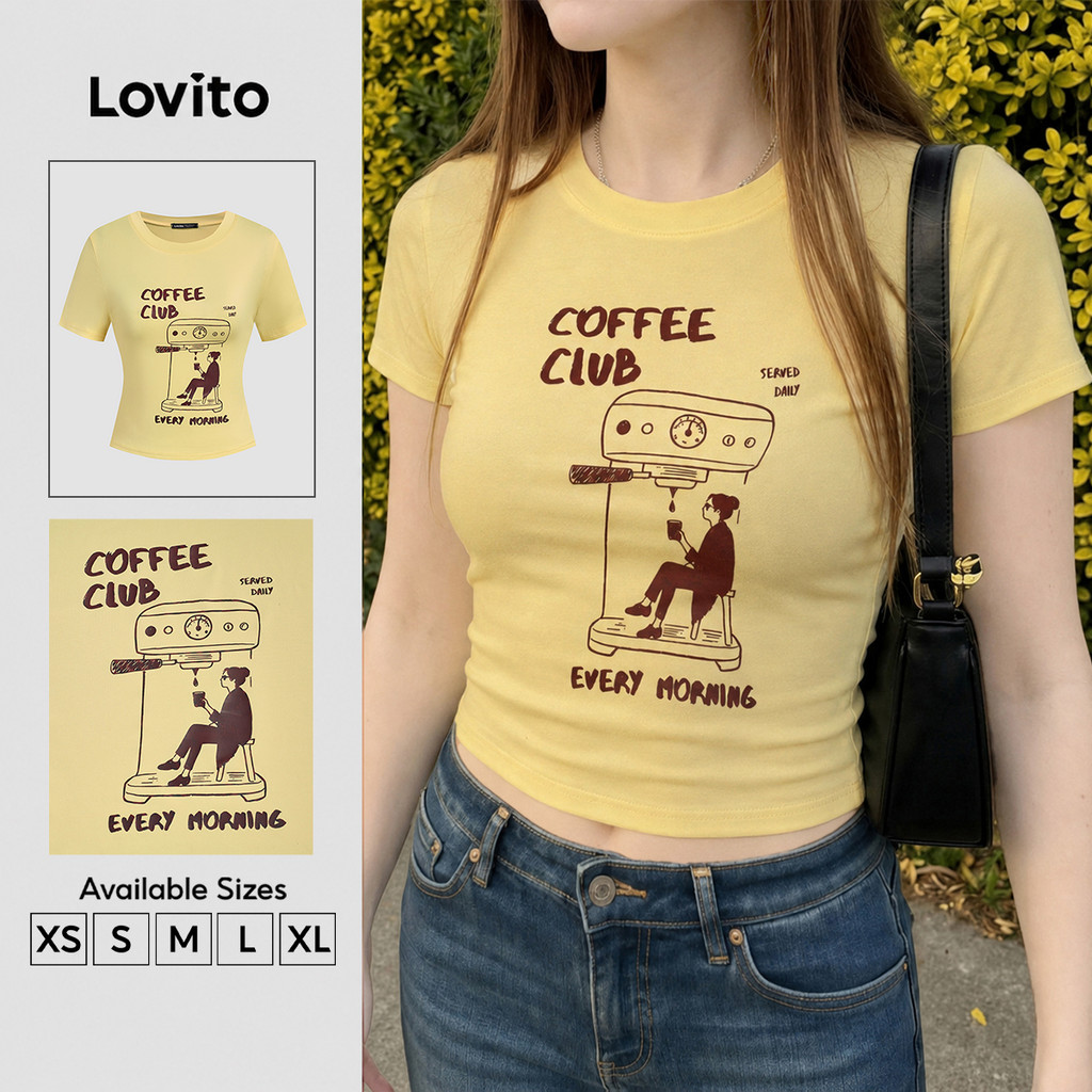 Lovito Camiseta Casual Amarela Estilo Y2K Para Primavera/verão Feminino TSK8P1D260