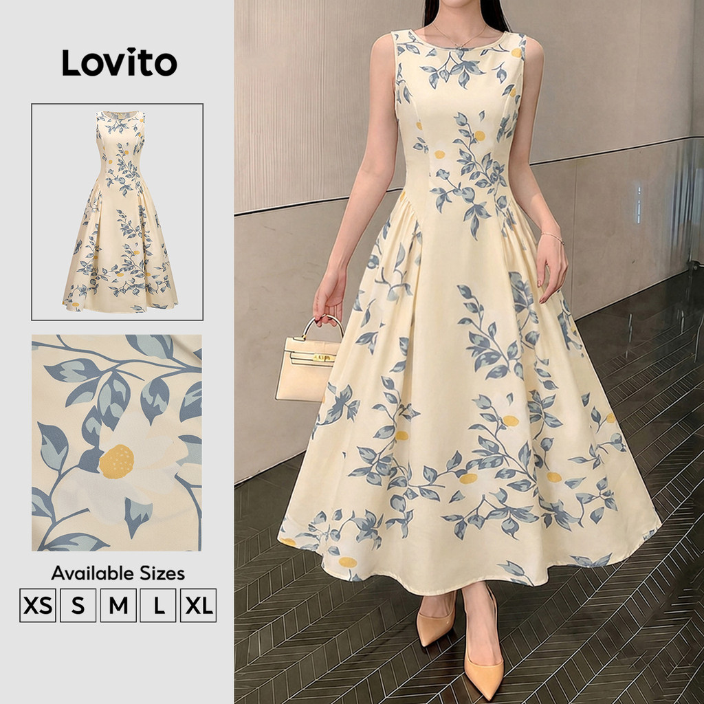 Lovito Padrão de Vestido Elegante com Drapeado Vestido de Primavera/verão para mulheres DRK8P2D848