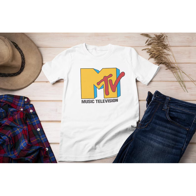 Camisa de Algodão Branca com Logotipo MTV Música Televisão, Casual para Dia - a - Dia