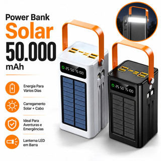 Power Bank Solar 50000mAh Carregador Portátil Grande Capacidade USB com Cabo Universal