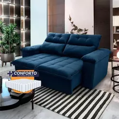 Sofá Retrátil Reclinável Verona 1,50m Suede Velut Azul Molas Ensacadas - King House