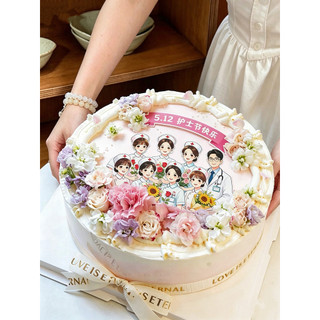 512 Dia da Enfermeira Feliz Bolo Decoração Impressão Acrílica Plug-In Todo Anjo Branco Bolo de Flores Grande