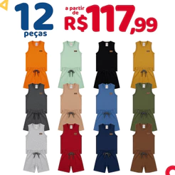 Kit Monocromático 12 Peças Regata Menino Roupa Infantil Algodão Conjunto Verão