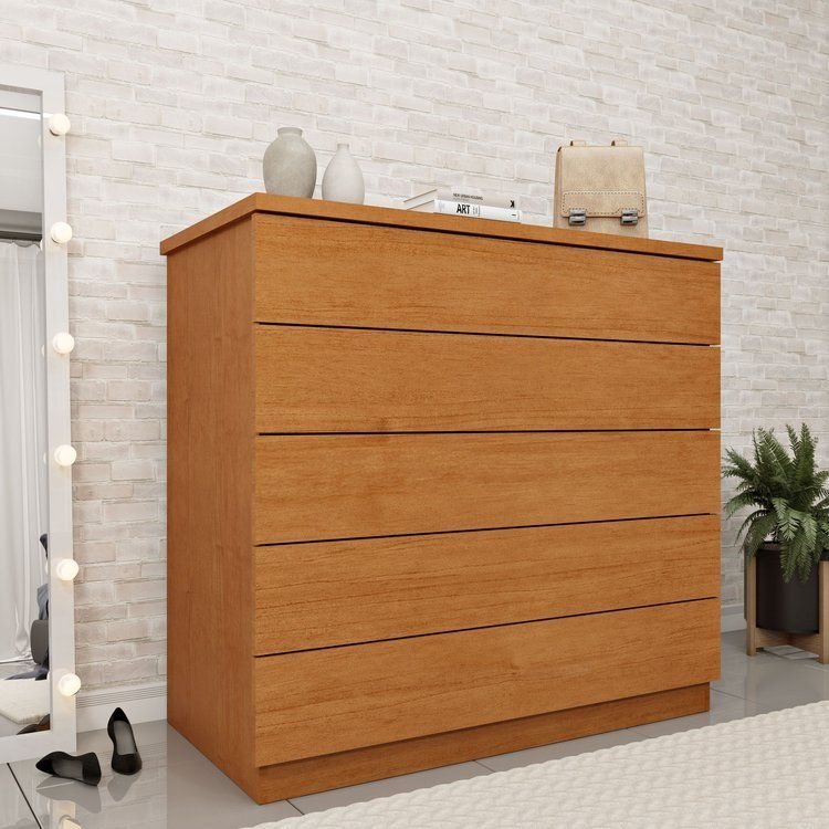 Cômoda 5 Gavetas 86cm Premium Bege/Cinamomo Cinamomo
