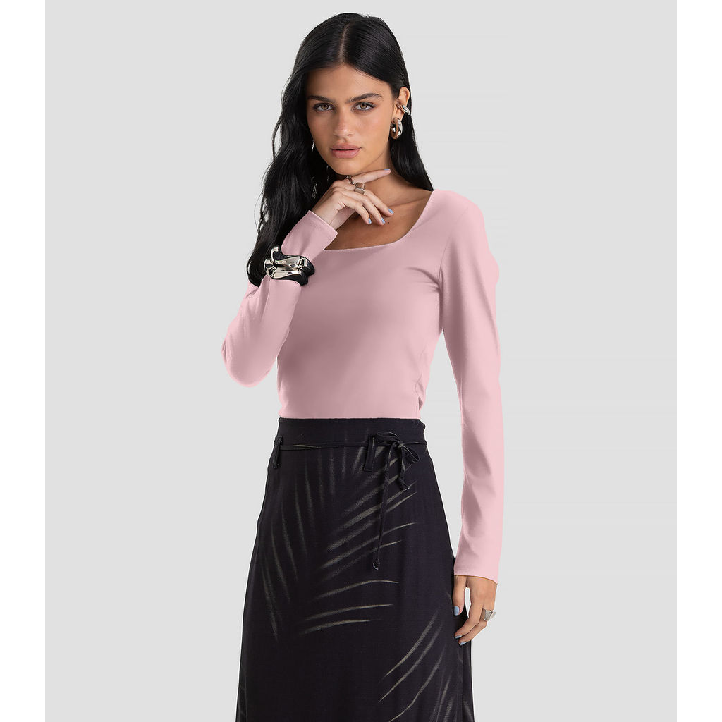 Blusa Feminino Cotton Manga Longa Dianna Rosa