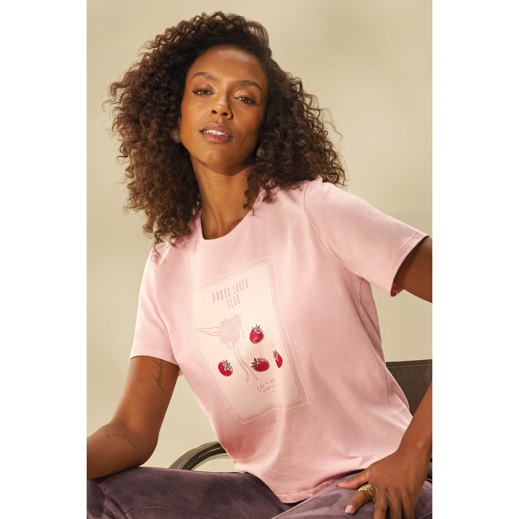 T-Shirt Feminina Regular Italiana Marialícia Rosa