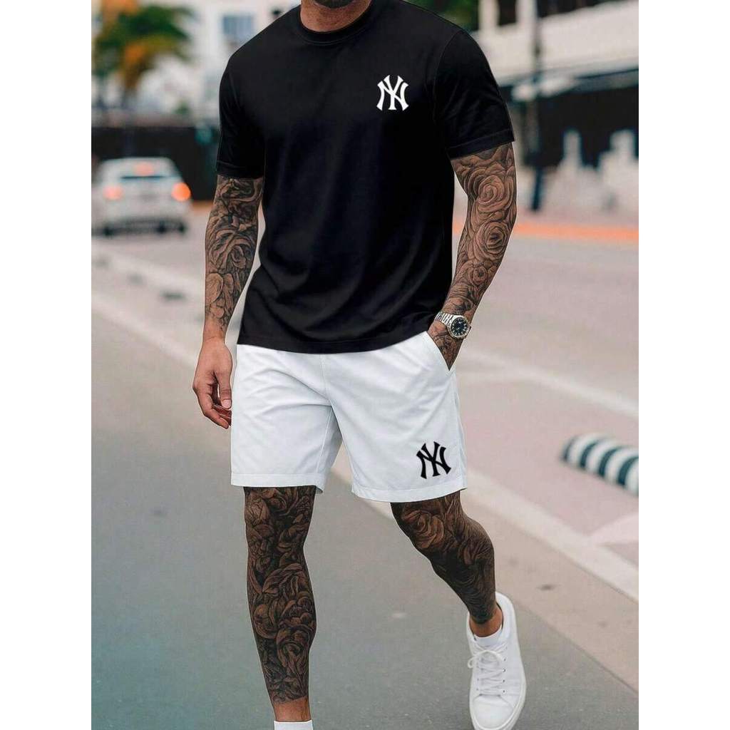 CONJUNTO CAMISETA ALGODAO + SHORT TECTEL MALHA PREMIUM KIT GRIFE STREETWEAR OFERTA DE LANÇAMENTO MODA VERAO