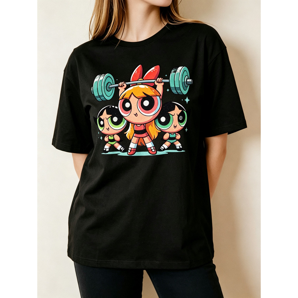 Camiseta Estampada Meninas Superpoderosas Cartoon 100% Algodão Plus Size Roupa Casual Promoção