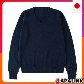 Blostirno Suéter Escolar Feminino V Neck Uniforme Estudante Sem Estampa Algodão Marinho 【Direct from Japan】