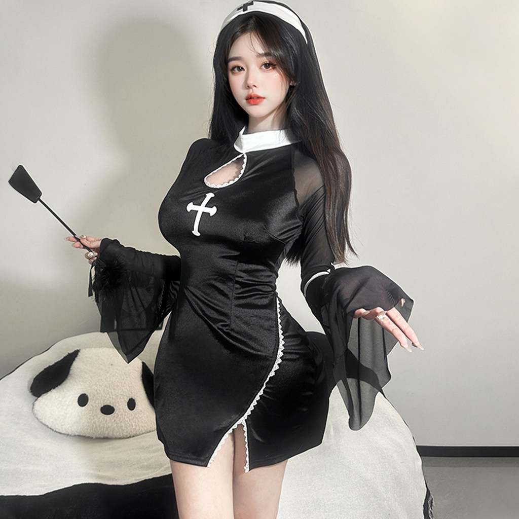 Traje de Halloween freira traje adulto cosplay uniforme desempenho terno vampiro estilo gótico escuro Trobe