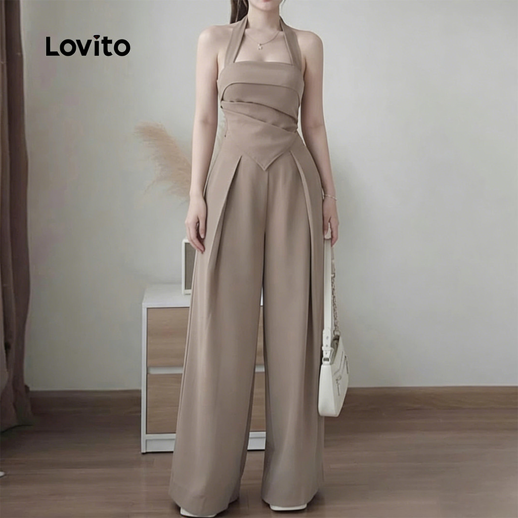 (Casual) Lovito Tops ou calças com babados assimétricos primavera/verão cáqui tops ou calças para mulheres LK3ED622 — imagem 2 de 2
