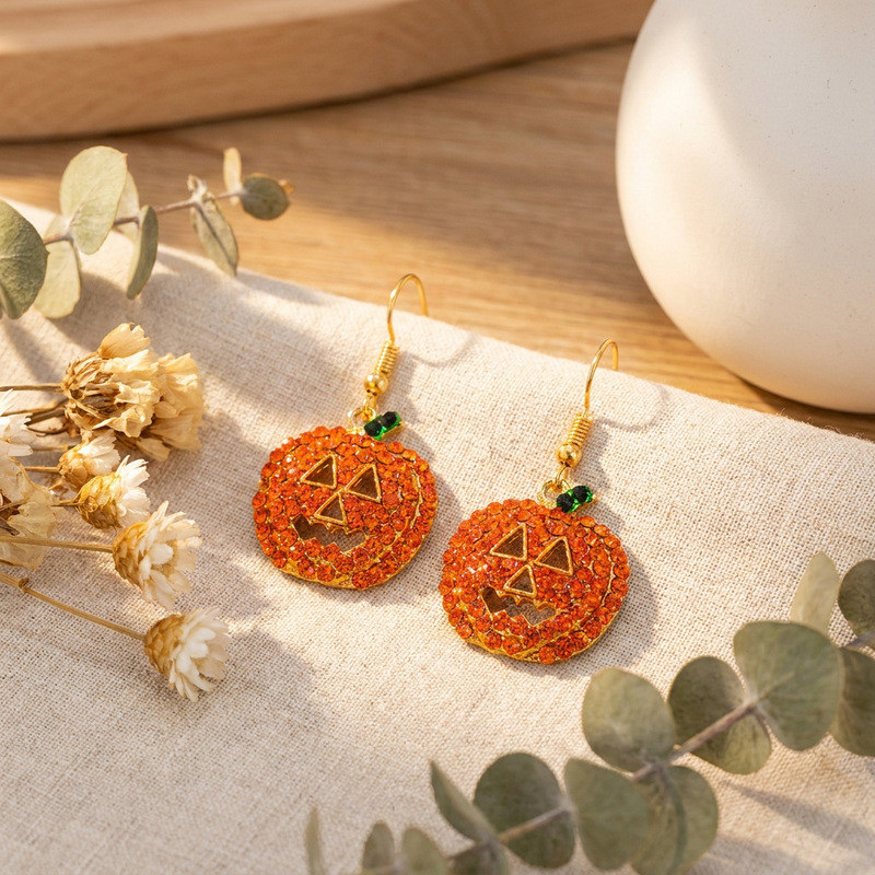 Pronto estoque Halloween Joias engraçadas Brincos de abóbora Brincos de Natal exclusivos Brincos de diamante Brincos fem