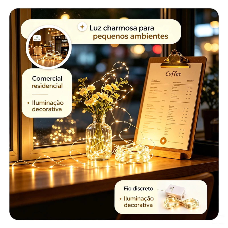 Kit 30 Fios de Fada LED 2 Metros para Decoração de Festa e Ambiente — foto 3