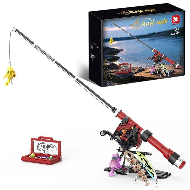 Conjunto de Blocos de Montar Criativos de Varas de Pesca com Carretilha, Brinquedo Educativo DIY, Modelo de Decoração, P