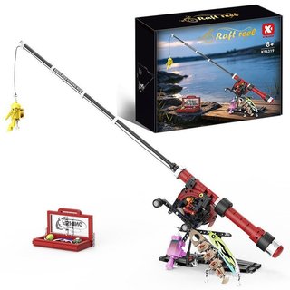 Conjunto de Blocos de Montar Criativos de Varas de Pesca com Carretilha, Brinquedo Educativo DIY, Modelo de Decoração, P
