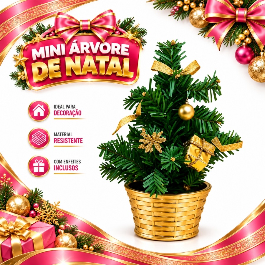 Mini Arvore de Natal Pinheirinho Decoração Natalina Enfeites 20cm Dourado