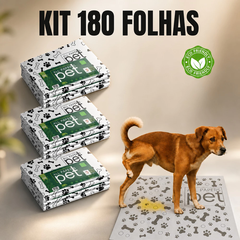 Tapete Higiênico para Cachorro 180 Folhas Jornal Pet Absorvente Banheiro para Cães Biodegradável
