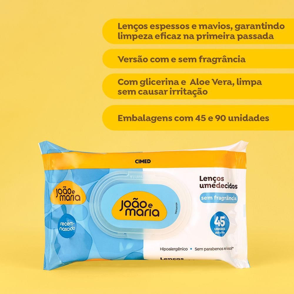Lenço Umedecido João e Maria Cimed Sem Fragrância 45 Unidades · foto 2