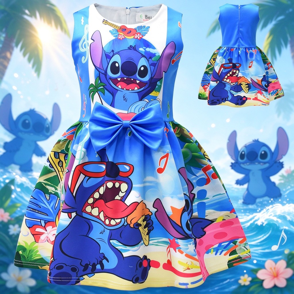 Vestido Bonito Dos Desenhos Animados Para Meninas Crianças Azul Impresso Sem Mangas De Festa Halloween Carnaval Aniversá