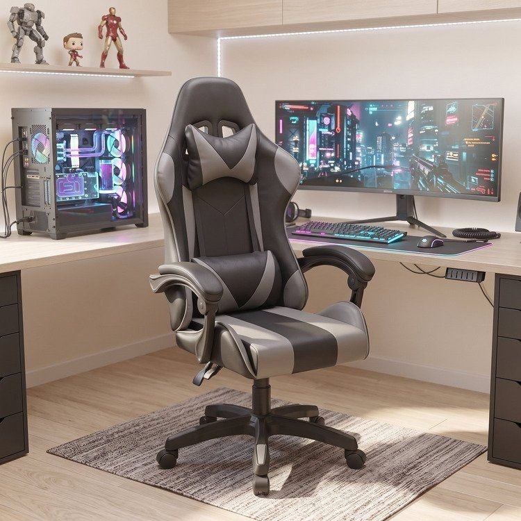 Cadeira para Escritório Gamer Hawker Cinza Preto/Cinza