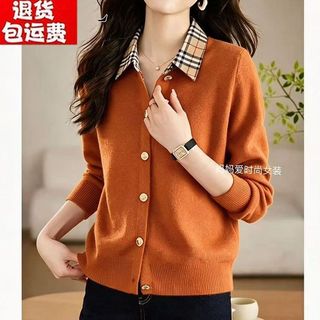 Plus-size knitted cardigan with a turn-down collar for plus-size mothers, fashionable and age-reducing, suitable for aut