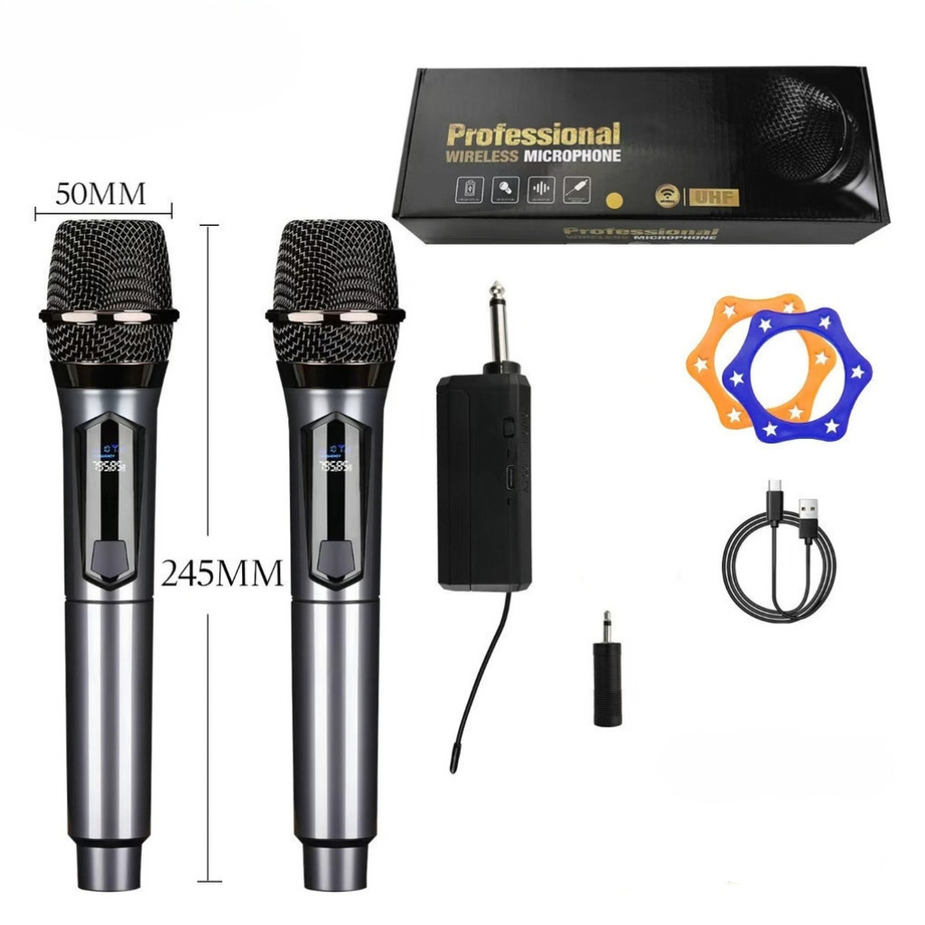 Cunjuto 2 Microfones Sem Fio Profissional UHF Duplo com Receptor – Alcance 50m, Bateria Recarregável  anjgg