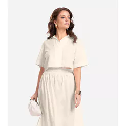 Camisa Feminina Cropped Box Em Popeline Endless Bege