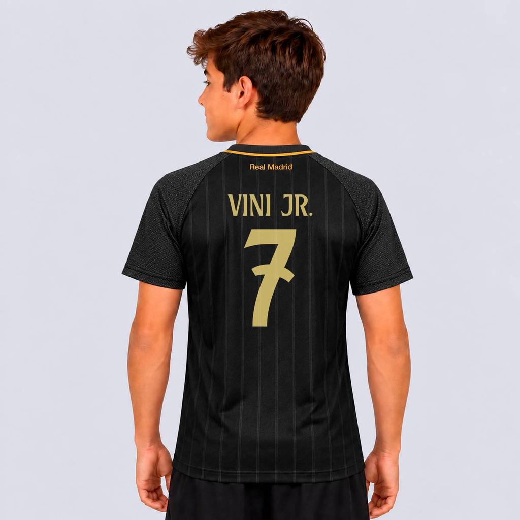 Camisa Real Madrid Lenda Infantil Preta 7 Vini Jr