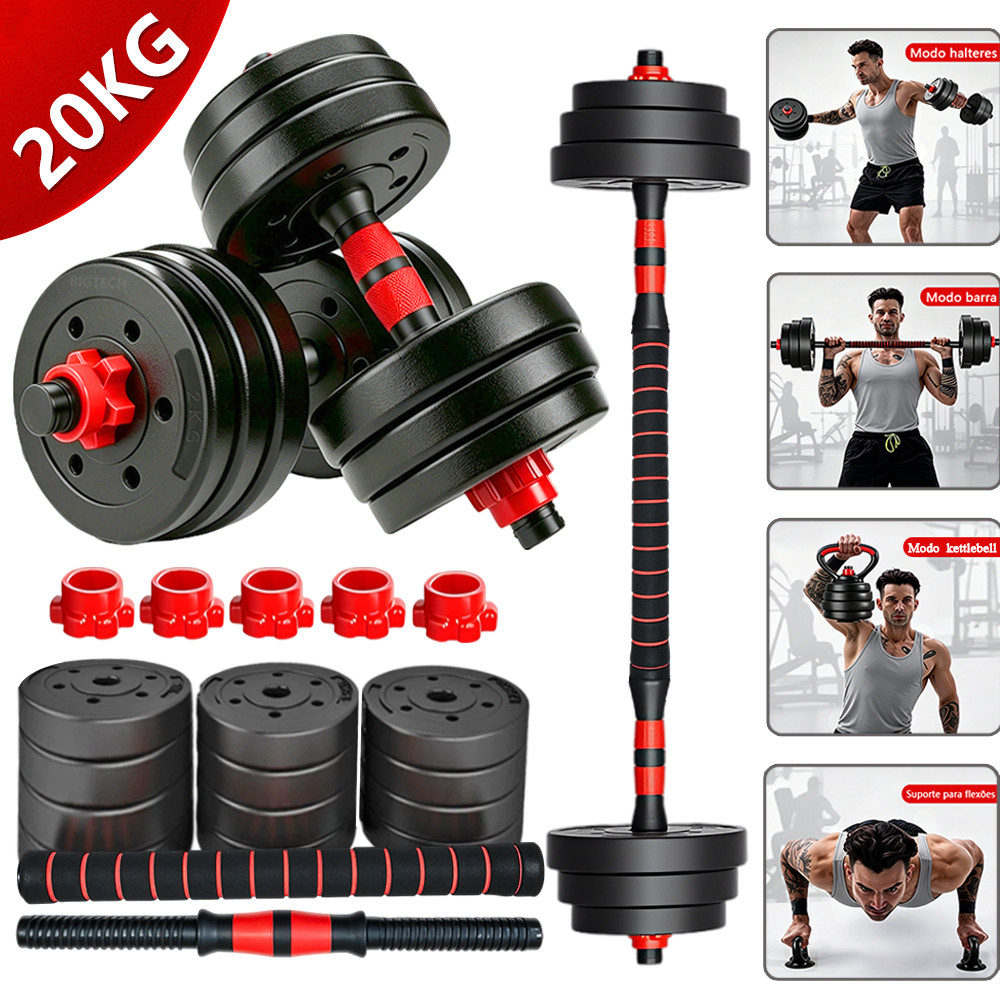 Kit Halter Ajustável 20kg Barra Kettlebell