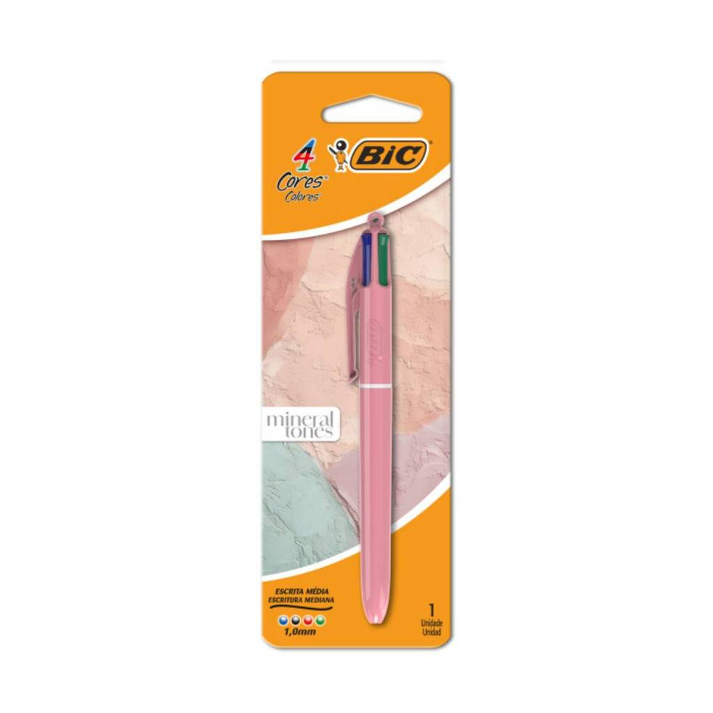 Caneta esferográfica 1.0 retrátil Tons Minerais Rosa 4 cores Bic