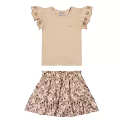 Conjunto Infantil Menina Floral Bordado Colorittá Marrom