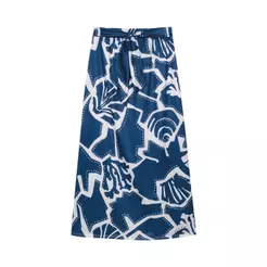 Saia Feminina Midi Estampada Amarração Marialícia Azul