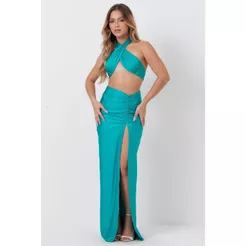 Saia Longa Enseada Com Fenda Planet Girls Verde Médio