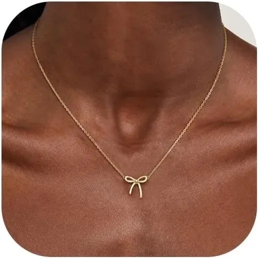 Colar de ouro para mulheres, colar de laço em prata folheada a ouro, colar de corrente com pingente de laço, um acessóri