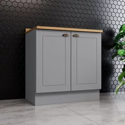 Balcão para Cozinha 2 Portas 80cm com Tampo para Cooktop Emily Cinza Nature