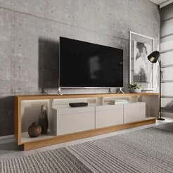 Rack para TV até 75 Polegadas com LED MDF 218cm 3 Portas Fita Cronos CabeCasa MadeiraOriginals Off White 218