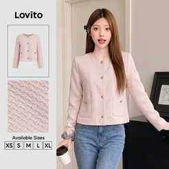 Lovito Elegante Casaco Sofisticado com Fivela de Bolso Modelagem Outono Inverno Rosa Feminino L156AD250